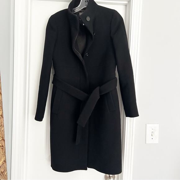 J. Crew Women’s Size 4 Classic Lady Wool Coat Italian Double Cloth Black Belt - Picture 1 of 4